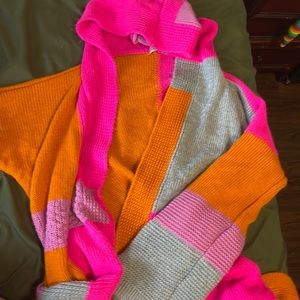 Gray, pink, orange long cardigan